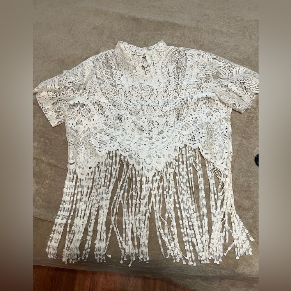 White crop top with fringe